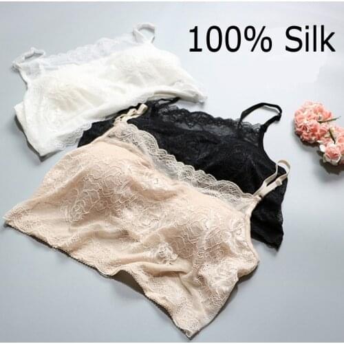 1PC 100% Mulberry Silk Womens Lace Wireless Bralette Bra Removable Pads Mini Cami Half Cami SG420