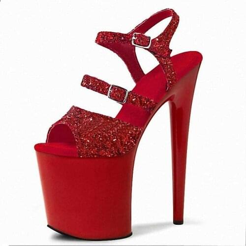 20CM High Stripper Heels Open Toe Platform Sandals Women Glitter Pole Dance Shoes Flash Sexy Fetish Party Gothic Models Show New
