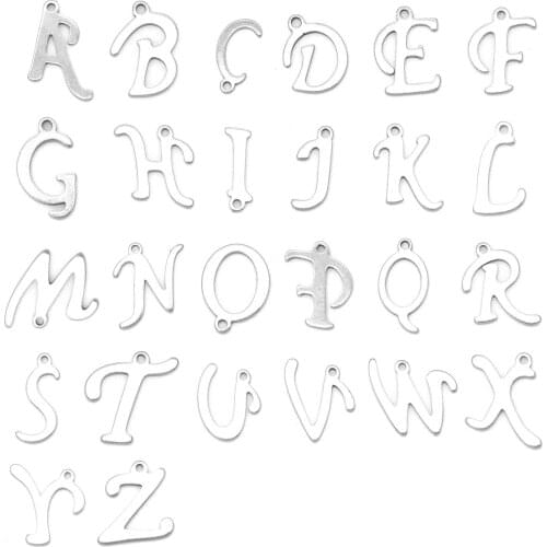 26Pcs Stainless Steel Letters Small Pendant Necklace Bracelet, Alphabet Personalized Name Charm For Craft DIY Jewelry Making