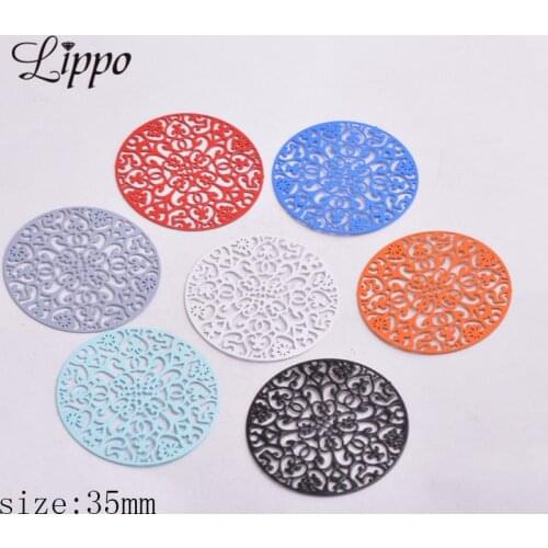 30pcs AA3087 35mm Painted Estampes rondes Brass Coloful Round Flower Connector