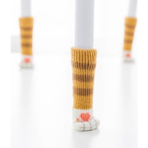 4 pcs/set Cat Style Knitted Dining Table Chair Leg Socks Stool Mat Protective Case Chair Booties Stool Socks Protective Sleeve