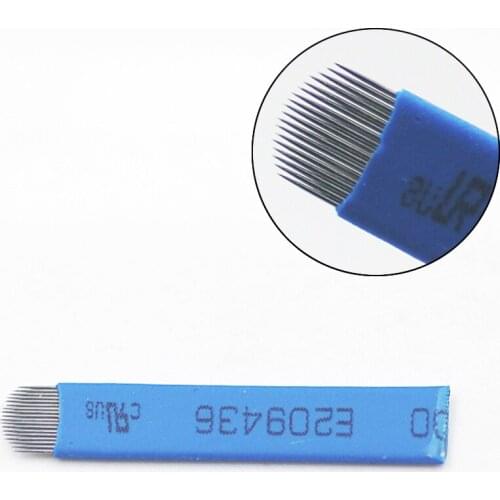 50PCS/Pack U Shaped 18 Pin Blue Eyebrow Tatoo Blade Microblading Needles for 3D Embroidery Manual Tattoo Pen Machine