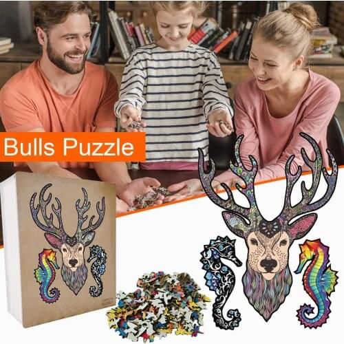 81PC Wooden Jigsaw Puzzle Deer Head Animal Wooden Puzzle Unique Shape Pieces Gift for Adults and Kids puzzle en bois animaux W