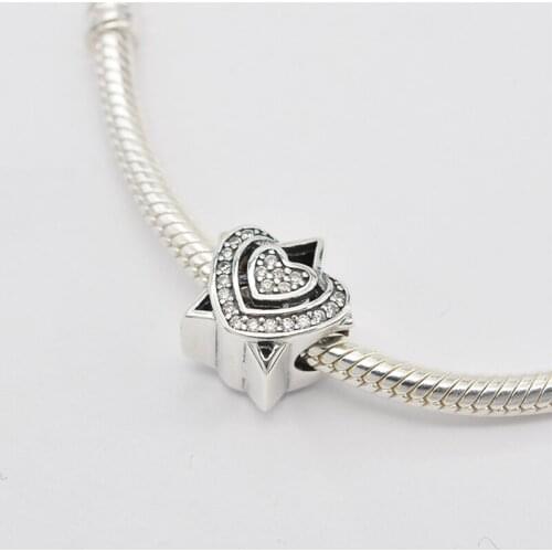 925 Sterling Silver CZ Zircon Five-Pointed Star Heart Shape Pendant Charm Bracelet Jewelry Making For Original Pandora
