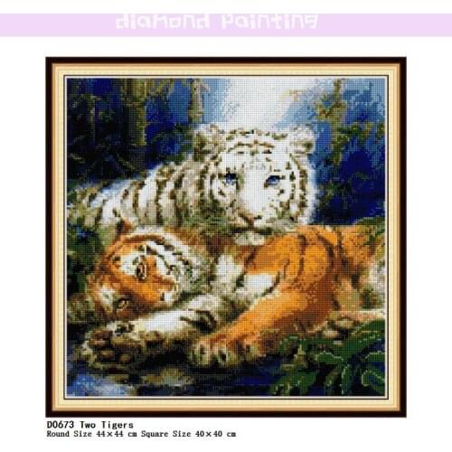 Two Tigers Diamond Painting 5D DIY Full Drill Home Decor Tool Diamond Embroidery Special Shaped Complete Square Round Animal Kit