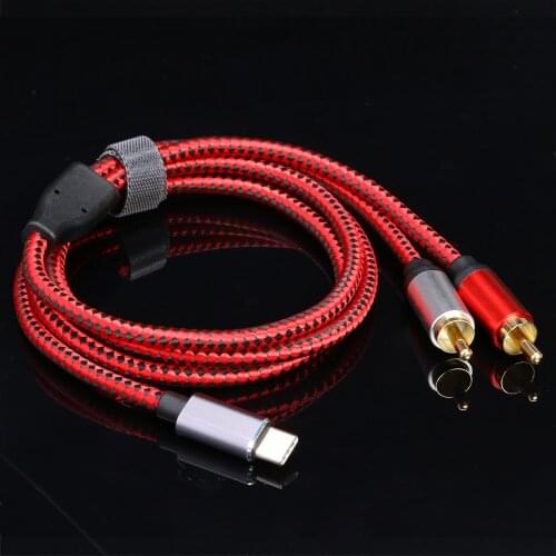 USB Type C to 2 RCA Male Audio Cable Delicate Design Durable Audio Cable for Xiaomi Huawei Tablet Speaker Amplifier