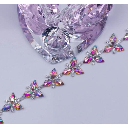 Free Shipping 5 yards Crystal Rhinestone Trim, Rhinestone Applique, Wedding Applique,Rhinestone Chain MALI049