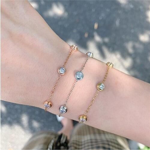 YUN RUO Luxury Five Zircon Stone Bracelet Woman Birthday Gift Rose Gold Color Fashion Titainum Steel Jewelry Not Fade Drop Ship