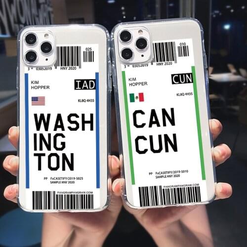 Air Ticket Travel Label Country Phone Cases For iPhone 12 11 Pro Max X XS XR XS Max 6 7 8 Plus 5 5S SE 11Pro Soft TPU Code Cover