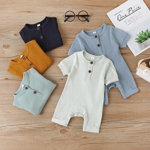 Childrens Clothing 2020 Summer New Solid Color Cotton Baby Boys Onesies Short Sleeve Toddler Girls Rompers Pit Stripes Jumpsuit