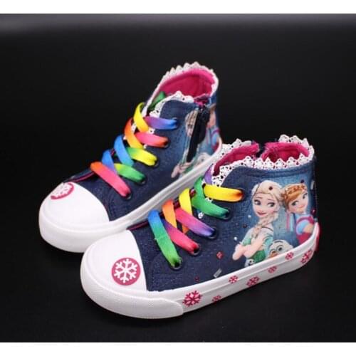 Disney Kids Shoes for Girls Frozen Sneakers Elsa Anna Princess Canvas Shoes Denim Running Sport Baby Sneakers Big Girls Shoes