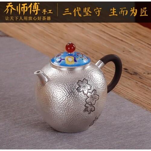 Joe teacher manual hammer sycee enamel pot of 999 sterling silver teapot tea kungfu tea pot in hand small pot