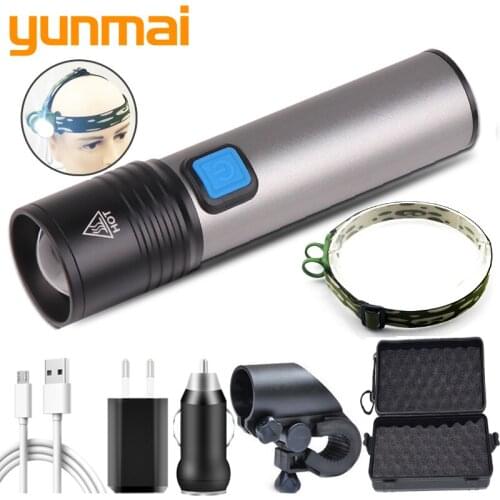 XM-L T6 USB Rechargeable LED Flashlight Camping Light Zoomable Torch Lithium Battery Waterproof with Built-in 1200mah LED Bulbs