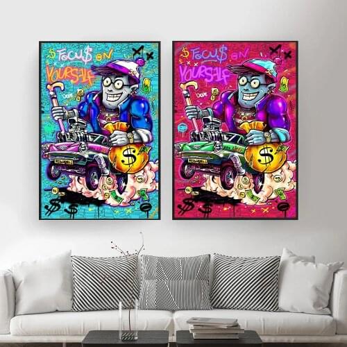 Graffiti Art Boy Driving with money bag Canvas Painting Poster and Print Wall Picture For Living Room Home Decor Frameless