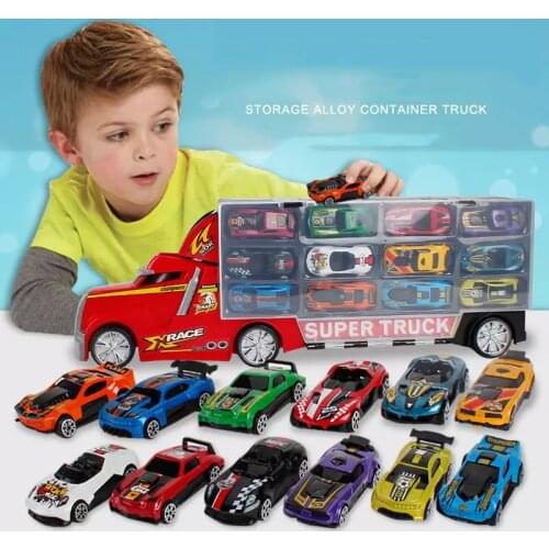 12pcs Alloy Truck Toys Car Container Trucks Combination Vehicles Automobile Garage Cars Model Educational Toy Children Boys Gift