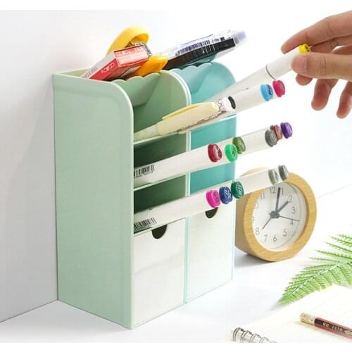 5 Grid Desktop Stationery Storage Box Transparent Plastic School Pen Holder Pencil Makeup Brush Lipstick Organizer For Cosmetic