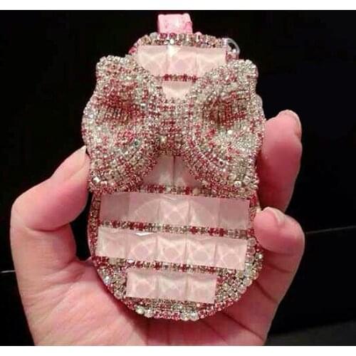 Beautiful Women Car Smart Remote Key Case with Bow Crystals Keys Storage Protection Bag Great Gift for Girlfriend