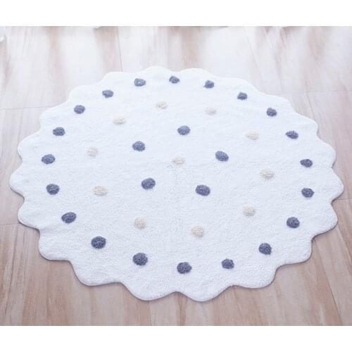 Round Polka Dot Kids Area Rug - Baby Infants Crawling Mat Cotton Teepee Tent Play Game Carpet Nursery Play Rug