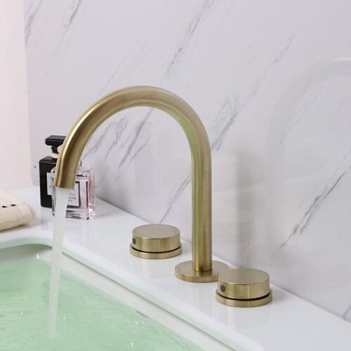 Brushed gold Black plated brass bathroom sink faucet Basin Cold Hot water faucet,top quality three holes two handles