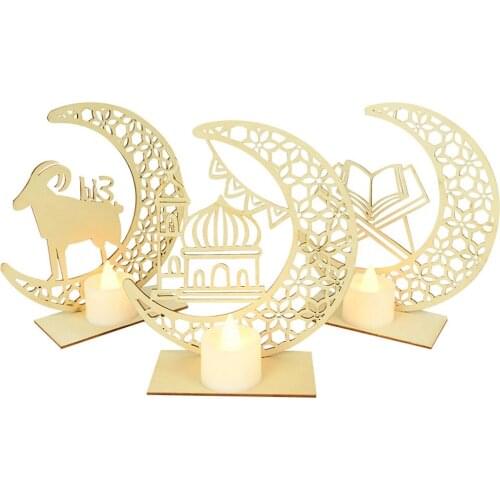 Muslim DIY Palace Alphabet Characters Prayer Moon Zongzi Wooden LED Light Candle Islamic Eid Mubarak Decoration Holiday Gift