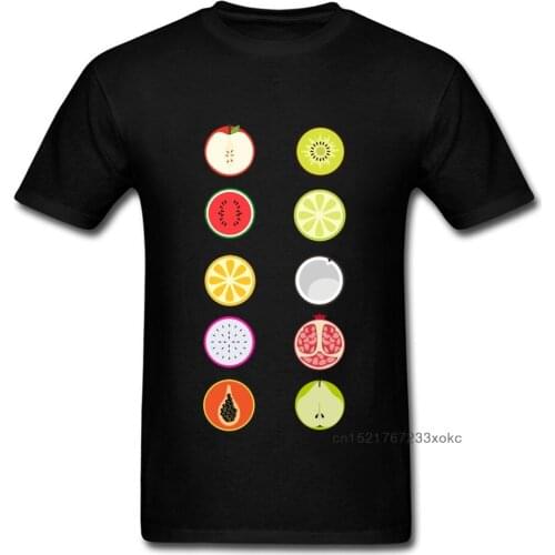 Apple Watermelon Pineapple Dragon Fruit Lemon Coconut Print Men Black T-shirt Summer Short Sleeve Novelty T Shirt