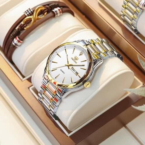 NEKTOM Luxury Top Brand Gold Men Watch Classic Golden Mens Quartz Wristwatch Stainless Steel Male Business Dress Clock Gift