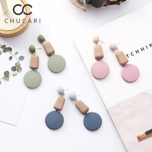 CHUCARI 2019 Korean New Geometric Round Wafer Pendant Drop Earrings For Women Cute Botton Dangle Pendientes Fashion Oorbellen