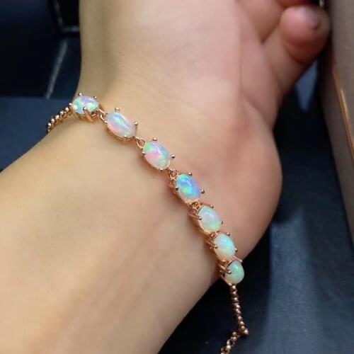 New Natural Opal Bracelet 925 Silver Plating Rose Gold Craft Womens Bracelet Elegant Luxury Style