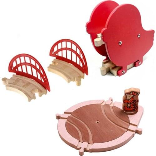 P097 Bird double bridge Small Curved Rail Cartoon tiger turntable compatible with wooden train
