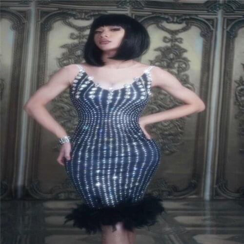 X12 Disco sexy feather dresses female pole dance hip skirt bar performance wears women show outfits singer perform clothe party