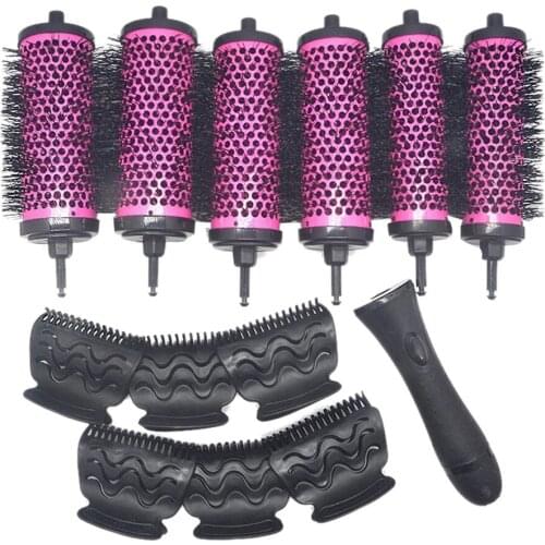Detachable Handle Hair Roller Brush with Positioning Clips Aluminum Ceramic Barrel Curler Comb Hairdresser
