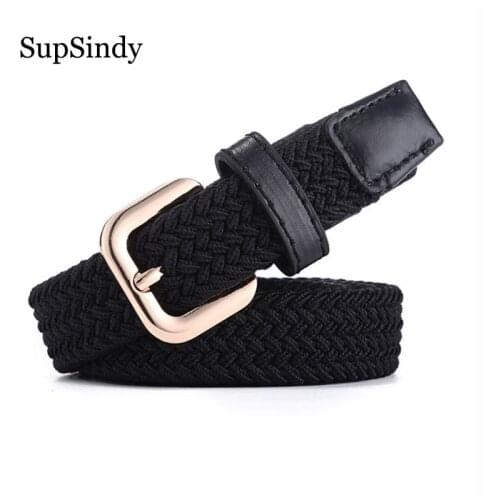 SupSindy Women&Childrens elastic belt Pin buckle Weave Stretch Canvas belt Candy colors luxury jeans belts for boys girls strap