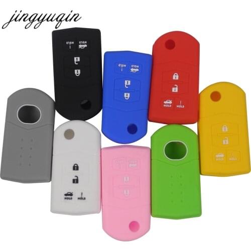 Jingyuqin Silicone Flip Key Fob Cover Case For Mazda 3 5 6 CX-5 CX-7 RX-8 MX-5 Miata 4 Button Remote Folding Fob Protect Holder