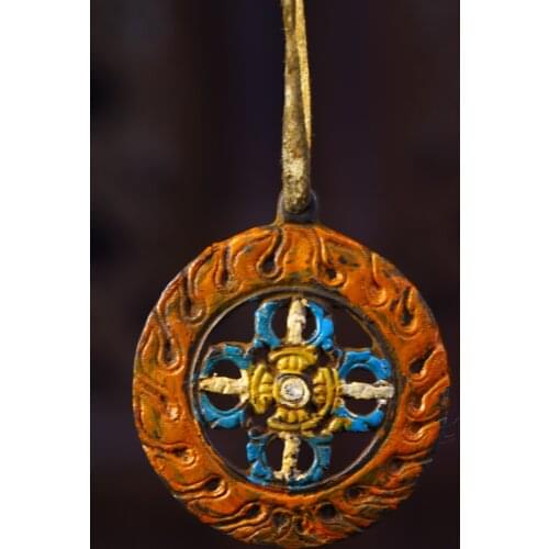 2"Tibet temple Old Bronze Tracing Vajra statue Jiugong Bagua Pendant amulet Town House Exorcism Ward off evil spirits