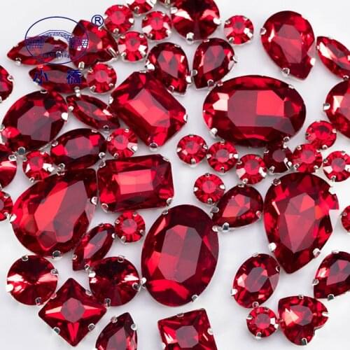 Siam Red Crystal Rhinestones With Claw Glass Stones For Clothes Decoration Colored Flatback Sew On Rhinestones 50PCS/PACK S047