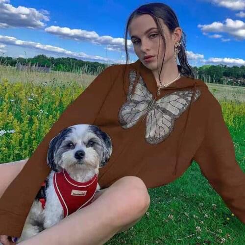 Kawaii Butterfly Graphic Cotton Black Y2K Oversized Hoodies Women 2021 Zip Up Long Sleeve Sweatshirt Streetwear Gray Top Autumn