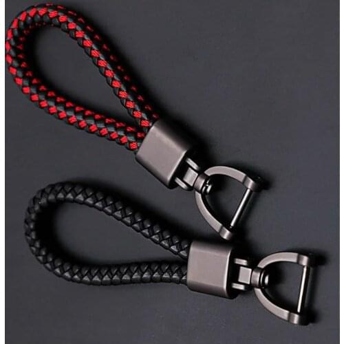 High-Grade Luxruy Car KeyChain Degree Rotating Horseshoe Buckle Hand Woven Leather Men Women Car Key Rings Holder Bag Pendant