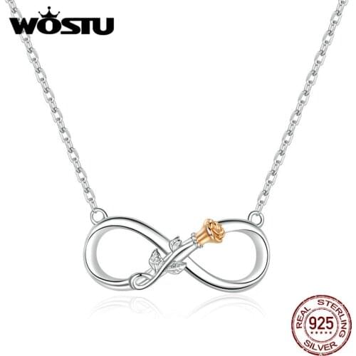 WOSTU Real 925 Sterling Silver Infinite Love Flower Necklace Chain Link For Women Wedding Long Necklace Fine Jewelry CQN371
