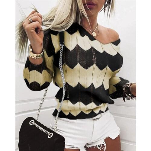 Sweaters Women Stitching Spring Autumn V-Neck Hollow Pullovers Long Sleeve Hollow Loose Tops Woman Clothing 2021 Knitwear Jumper