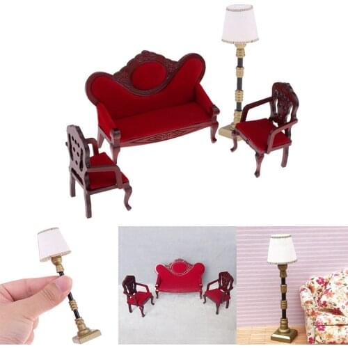 1/12 Dolls House Miniature Furniture Living Room Sofa Couch Chair Lamp Set