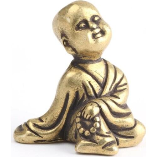 1PC Buddhist Monk Statue Decoration Chinese Collection Old Asian Brass Young Buddhist Monk Exquisite Statue Ornaments Boutique