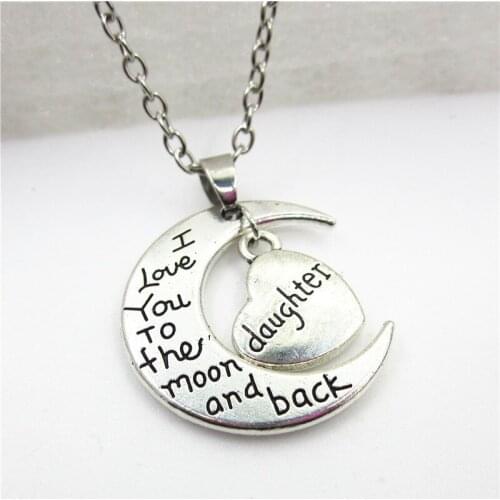 10Pcs New Fashion I love you to the moon and back daughter Heart Necklace With 50cm Chains Necklace Jewelry Whosale Necklaces
