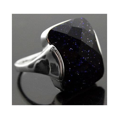 13*16mm Natural Faceted Blue Sandjade 925 Sterling Silver Ring Size 7/8/9/10 for festival gift