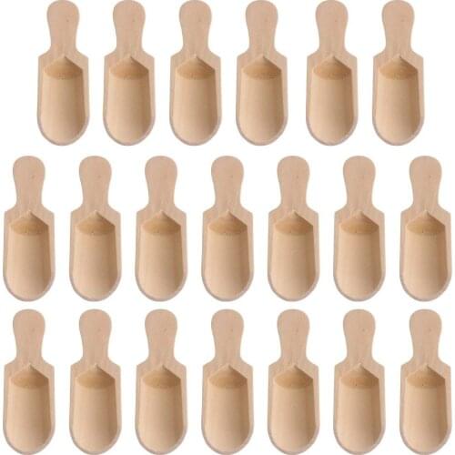 20Pcs Wood Color Natural Wooden Wood Salt Spoon Tea Spoons Cooking Kitchen Spice Spoons