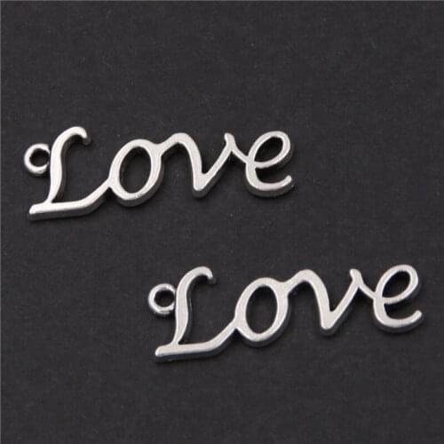 20pcs Silver Plated 3D * love* Tag Charm Necklace Bracelet Pendants DIY Retro Metal Jewelry Handicraft Making 27*7mm A482