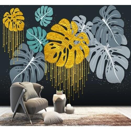3D Modern Wallpaper Metal Banana Leaves Tropical Plant Custom Art Photo Mural Bedroom Wall Papers Designs Waterproof Home Decor