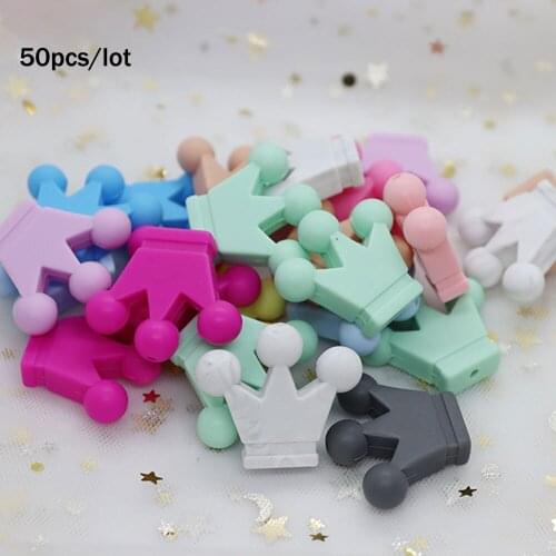 50Pcs Crown Silicone Beads Baby Teething Toys BPA Free DIY Necklace Bracelet Pacifier Chain Silicone Teether Bead Jewelry Making