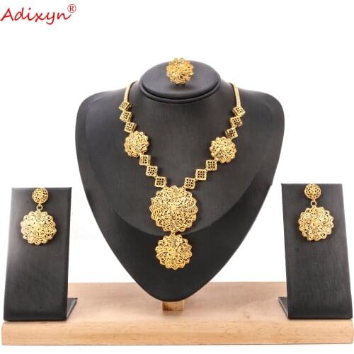 Adixyn Luxury Necklace/Earrings/Ring Sets For Women Gold Color Jewelry Set African Dubai Bride Wedding Gifts