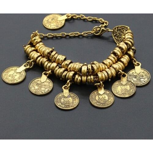 Bohemia Charm Bracelets Retro Carved Coins Women Jewelry Antique Gold Silvercolor Bracelet Anklet Alloy Bangle 2017 Hot Selling