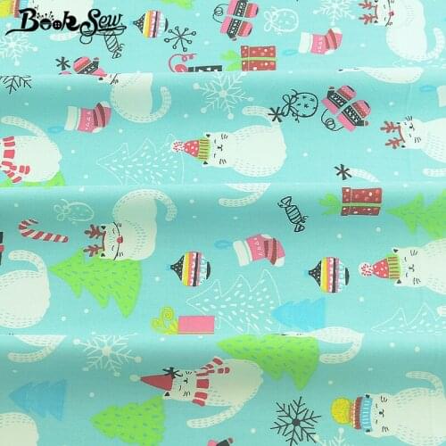 Booksew Blue 100% Cotton Twill Fabric Printed Snowman Christmas Sewing Cloth Textile Fabric Meter DIY Tela Patchwork Curtain